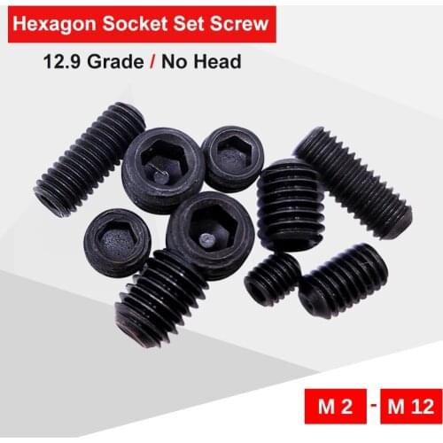 Hex Socket Set Screw M2 M2.5 M3 M4 M5 M6 M8 M10 M12 Carbon Steel Grub Screw Grade 12.9 Black Color Match With Hex Socket Wrench