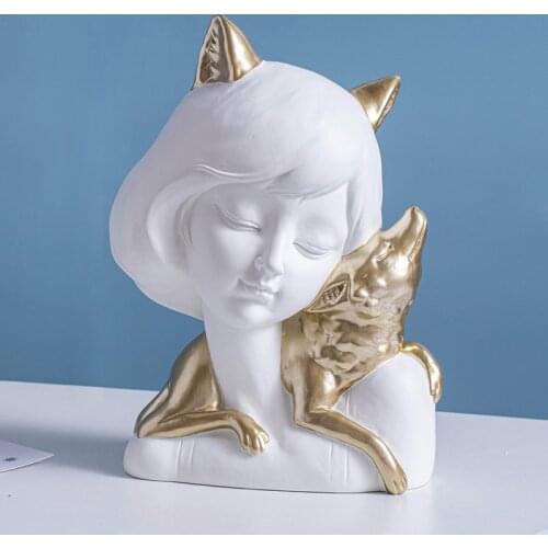 Nordic Ins Resin White Cat Girl Statues Ornaments Home Livingroom Table Accessories Decoration Office Desktop Figurines Crafts