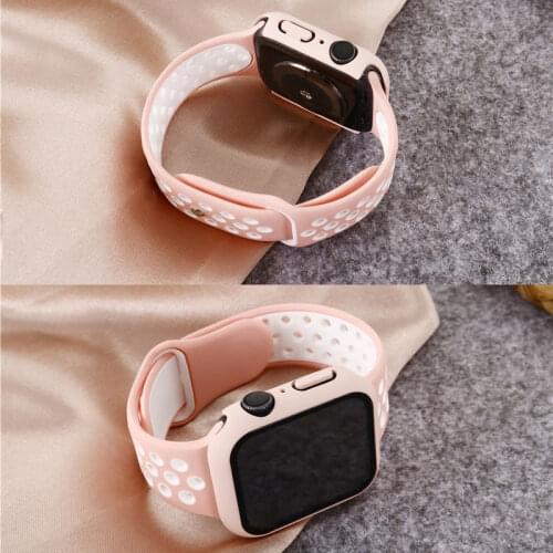 Glass+Case+Strap For Apple Watch band 44mm 40mm 38mm 42mm 44 mm Silicone smartwatch watchband sport bracelet iWatch 3 4 5 6 se