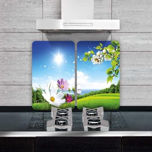 Glass Cooker Protective 2 pcs Glass Cutting Board and Cooker Protection Panel Lily Patterned Glass Cooker Protection Panel 30x52 cm