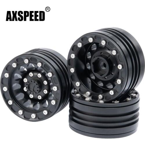AXSPEED 1.9'' Matt Black/Silver Aluminum Beadlock Wheel Rim Hubs for Traxxas TRX-4 Axial SCX10 D90 Wraith 1/10 RC Crawler Car