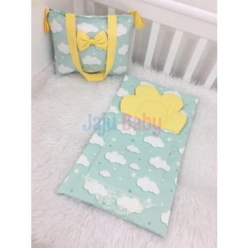 Jaju Baby Handmade, Yellow-Green Cloudy Combine Baby Care Bag and Baby Diaper Changing Matte