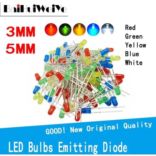100PCS F3 F5 DIP LED Green Red Yellow Blue White Yellow Super bright 5MM 3MM High quality bead light emitting diode