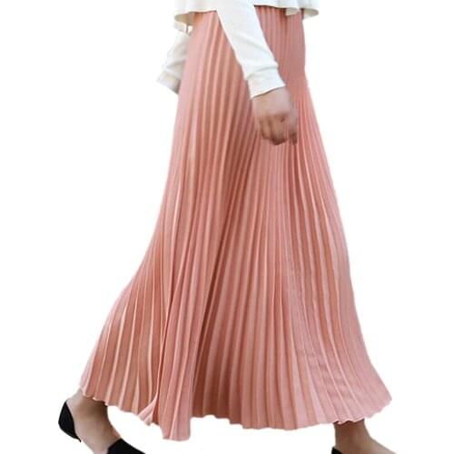 Women Fashion Casual Stretchy Thicken High Waist Pleated Solid Color Ankle-Length Skirt All-match Chiffon Clothing Skirts