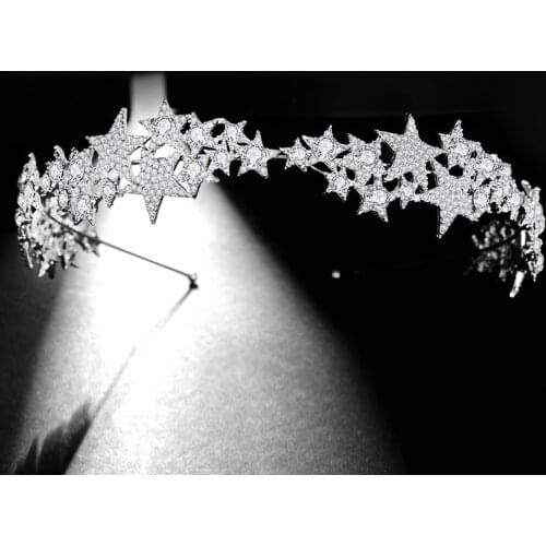 Star Crown Headband Tiara Rhinestone Crystal Wedding Hairband Korean Bridal Hair Accessories Bride Headpiece Head Jewelry Women