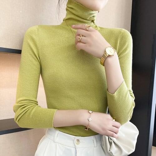 Women 100% Cashmere Wool Pullover 2021 New Arrival Turtleneck Elasticity Sweater Female Warm Soft Basic Jumper Solid Slim Femme