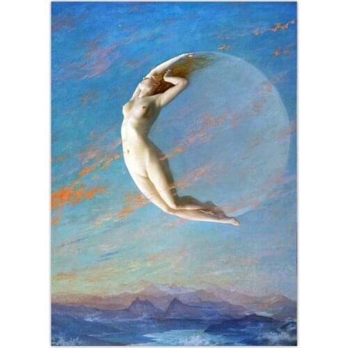 Selene Painting Albert Aublet Moon Goddess Nude Wall Art Canvas Print Vintage Poster Celestial Luna Art Antique Home Decor