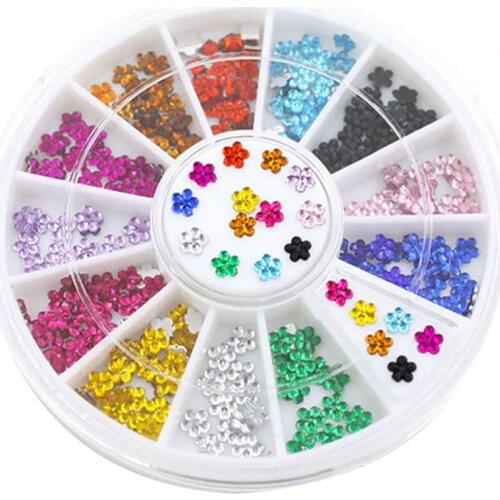 1 Wheel Nail Sticker Exquisite Multicolor Crystal Glitter Rhinestone Flower Nail Art Acrylic Nail Decal Art Decorations for Home