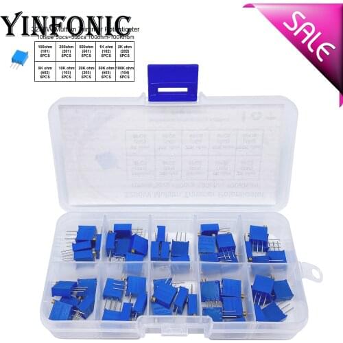 10values x5pcs 3296W Multi-turn Trimmer Potentioeter 100ohm-100K 101/201/501/102/202/502/103/203/503/104