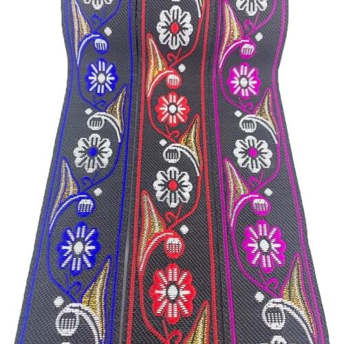33MM Woven Jacquard Ribbon Blue Purpel Red Flower Pattern Ethnic Embroidery Ribbon Lace Trim For Curtain Clothing Bag DIY Farbic