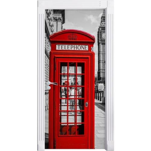 3D Door Sticker European Telephone Booth Wall Sticker DIY Door Cover Kitchen Home Decoration Accessories Modern 3d Wall Stickers