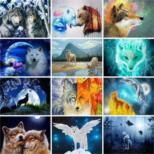5D Diamond Painting Full Drill Square/Round Wolf Diamond Art Embroidery Mosaic Animals Cross Stitch Handmade Hobby Gift