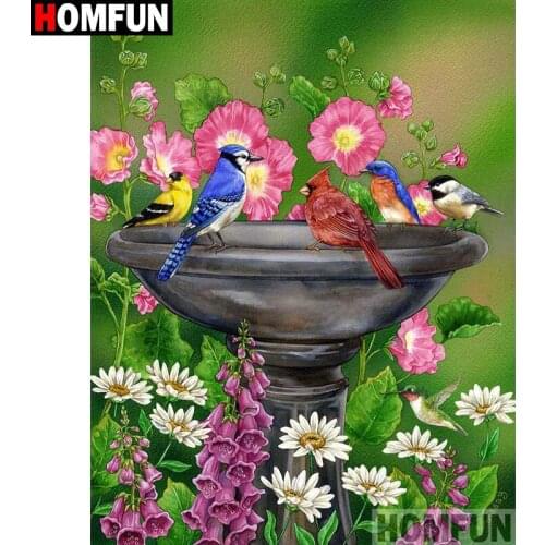 HOMFUN Full Square/Round Drill 5D DIY Diamond Painting "Birds and flowers" Embroidery Cross Stitch 5D Home A08129