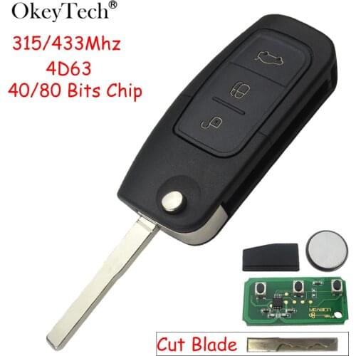 OkeyTech 3 Button 315/433MHz 4D63 Chip Flip Car Remote Key For Ford Fusion Focus Mondeo Fiesta Galaxy C-Max D-Max HU101 Blade