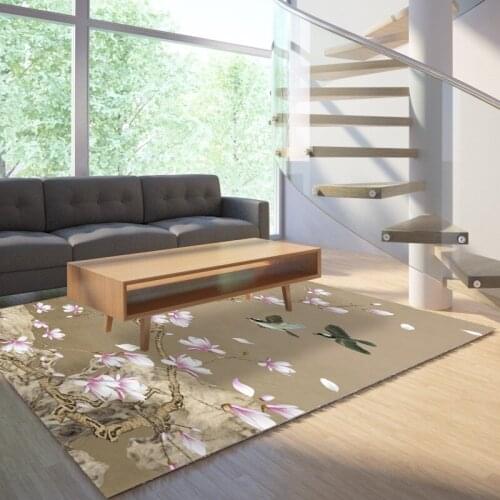 Reese Velvet Lint Free Carpets Living Room Bedroom Traditional Classic Cranes And Lotus Decoration Area Rugs Anti Slip Washable