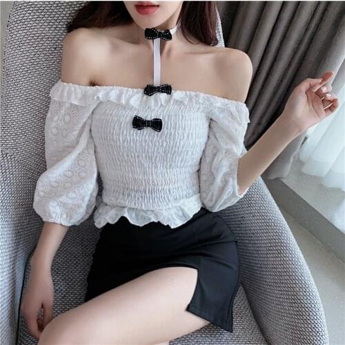 French Sexy Off Shoulder Blouses for Women 2021 Summer Fashion Trends Party Clothing Womens Blusas Cortas Streetwear Crop Tops