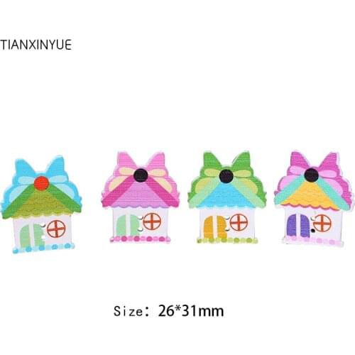 26*32mm House Buttons Pattern 2 Holes Wooden Decoration Buttons DIY Craft Sewing clothes Accessories Scrapbooking