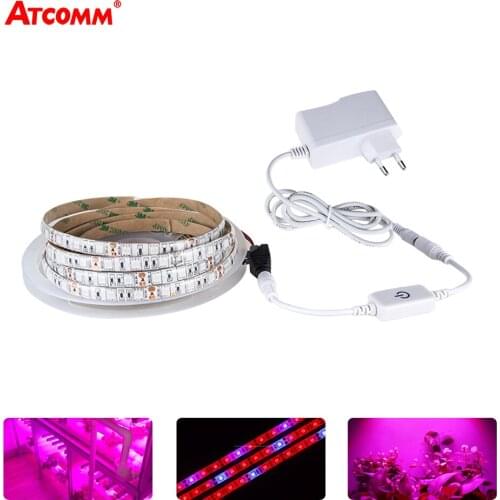 5m LED Grow Lights 5050 LED Strip Phyto Lamp 300 LEDs Full Spectrum Fitolampy With 12V Power Adapter Touch Switch