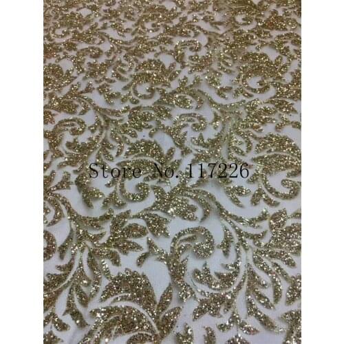 Hot selling JRB-78121 Gold color glitter mesh african indian lace fabric for party wedding /evening dress