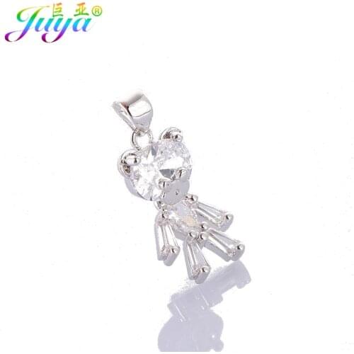 Juya Gold/Rose Gold Handmade Cubic Zirconia Animal Toy Bear Suspension Charm Pendant Accessories For Women Kids Jewelry Making
