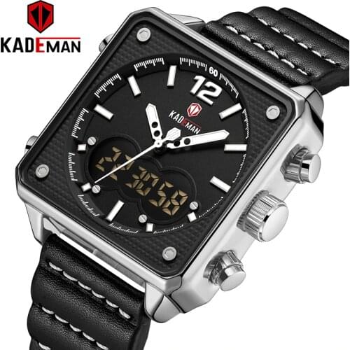 KADEMAN Men Watches Sport Top Luxury Square LED Digital Business Military Male Wrist Casual Leather Clock Relogio Masculino