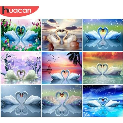 HUACAN Picture By Numbers Swan HandPainted Wall Art Unique Gift DIY Frame Oil Painting By Number Animal For Living Room