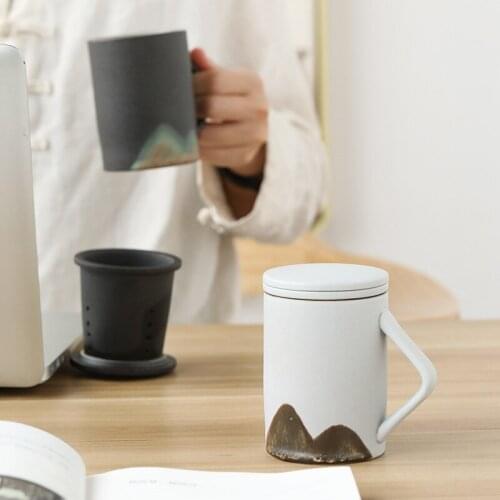 Ceramic Tea Infuser Cup with Lid Filter Milk Coffee Juice Cup Tumbler Water Mugs Drinkware Creative Mountain Design