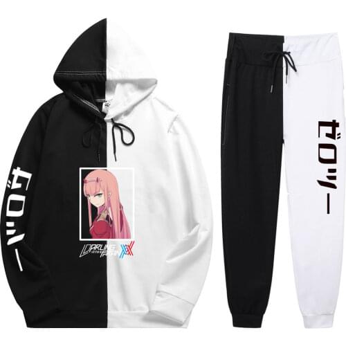 New Summer Mens 2 Pieces Sets Anime Zero TWO Beautiful G Print Patchwork Thin Hoodie+PatchworkPants The Sharingan Sweatshirt