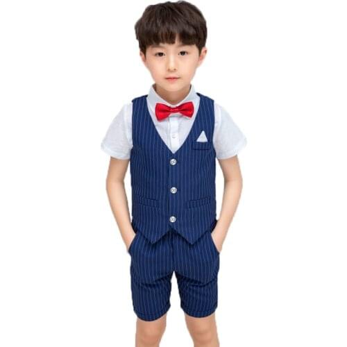 Kids 2PCS Vest+Shorts Clothing Set Gentleman Wedding Dress Party Wear Boys Formal Suit Childrens Day Graduation Tuxedo Costume