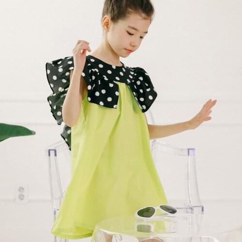 Korean Girls Dresses Baby Summer Dot Big Collar Fashion Cotton Kids Dress 4 5 6 8 10 12 years old