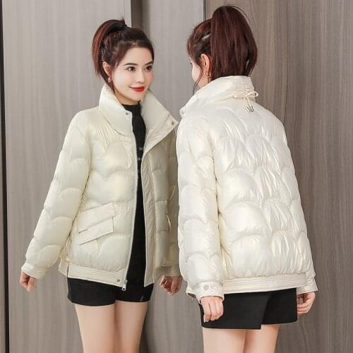 ISENMAL Short Glossy Parka 2021 New Winter Jacket Women Casual Thick Warm Stand Collar Parka Coat Female Fashion Outerwear