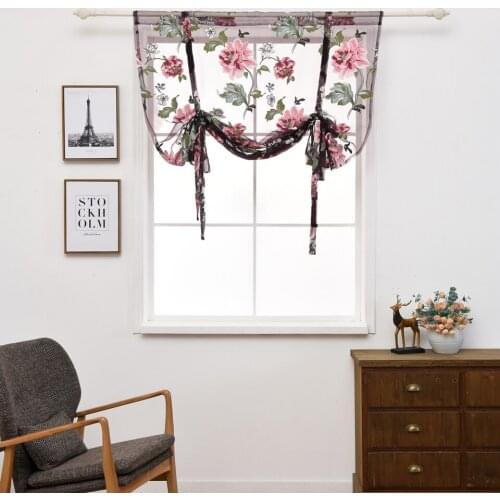 Curtains Short Floral Roman Kitchen Valance Curtains Purple Fabrics Sheer Panel Modern Curtains Flower Window #A
