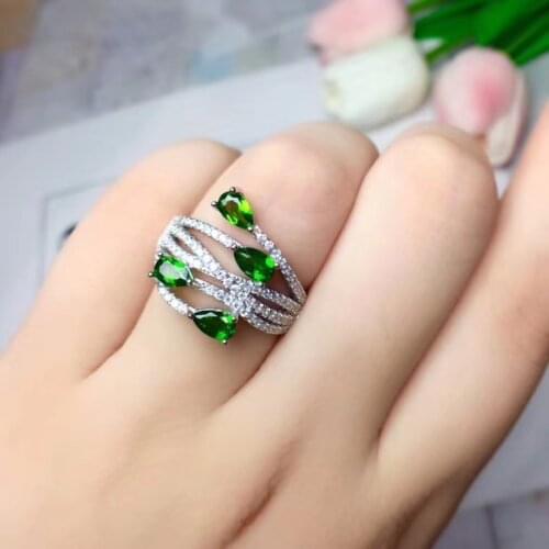 Fashion Luxurious Natural green diopside gem Ring S925 Silver Natural Gemstone index finger Ring Womens party Ring Jewelry