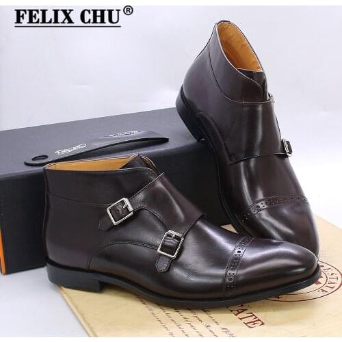 Fashion Men Ankle Boots Buckle Monk Strap Mens Formal Dress Leather Shoes Western Boots Motorcycle Boots Casual Shoes for Men