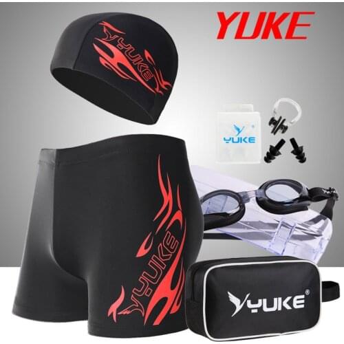 2019 Men Print Cap Swimwear Comfort Adult Dry Quick Swimsuit Swimming Goggles Cap Set Trunks Hat Eyewear Spa Bathing Suit swim