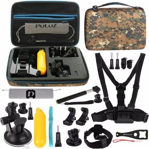 PULUZ 20 in 1 Accessories Combo Kit with Camouflage EVA Case for GoPro Hero7/6/5/4/3/2 Xiaoyi and Other Action Cameras
