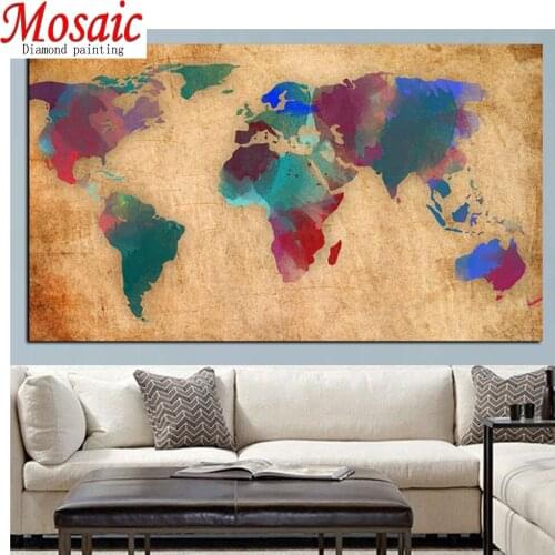 New 120x60cm full drill square round diamond painting Retro Globe Maps Diy puzzle mosaic Diamond Embroidery,office wall decor