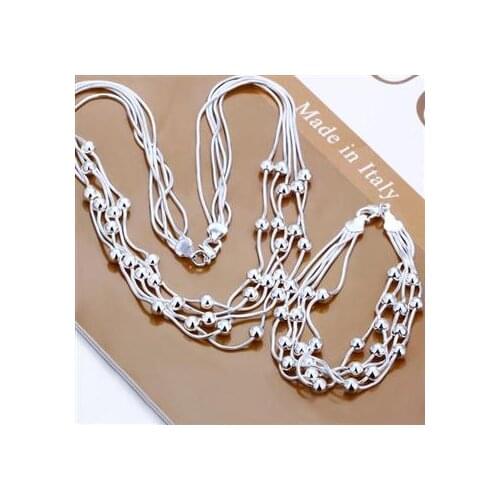 Wholesale fashion jewelry Set,Five-wire bead 2 Piece set,M925 Silver color Necklace&Bracelet&Earrings T038