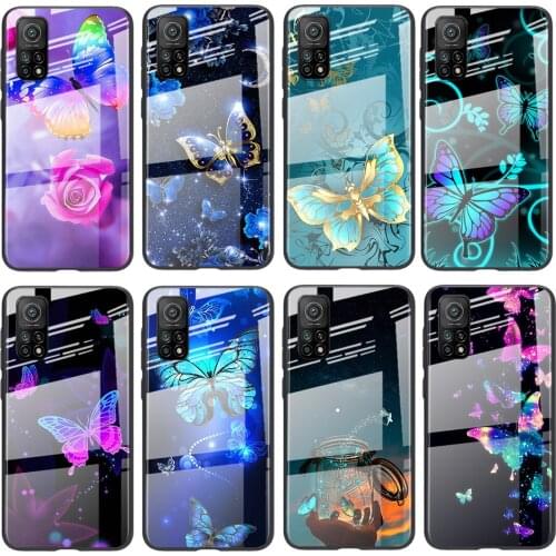 Tempered Glass Hot Luxury Cover Beautiful butterfly For Xiaomi POCO F3 F2 X3 NFC X2 M2 Pro Shockproof Shell Phone Case