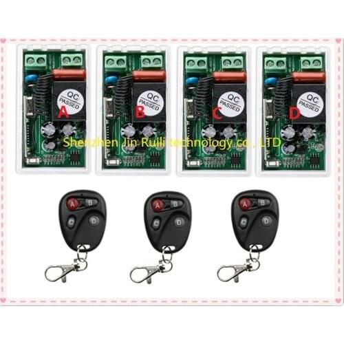 Most simple wiring AC220V 1CH Radio Controller RF Wireless Relay Remote Control Switch 315 MHZ 433 MHZ 3Transmitter +4 Receiver
