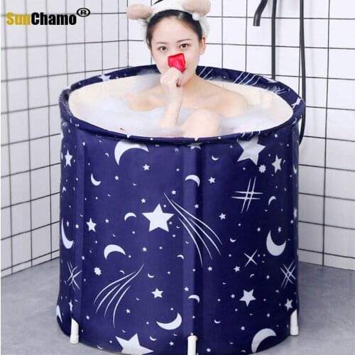 Folding Household Bath Bathing Barrel Portable Bathtub Thickening Adult Inflatable Plastic Barrel Single SPA Massage Pool