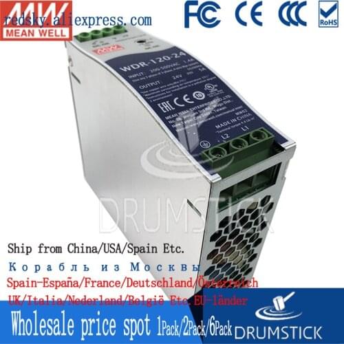 Kindly MEAN WELL 6Pack WDR-120-24 24V 5A meanwell WDR-120 24V 120W Single Output Industrial DIN RAIL Power Supply