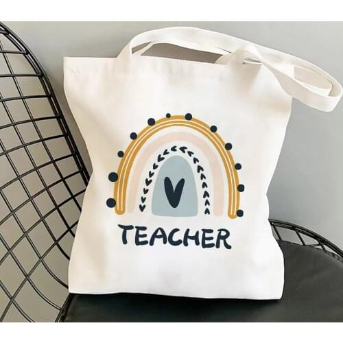 2021 New Art Printed Cute Cartoon Rainbow Letter Canvas Tote Bag College Student And Teacher Books Handbag Travel Receive Bag