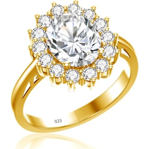 Szjinao 14K Gold Color Diamond Rings For Women 925 sterling silver Wedding Ring Luxury Flower Oval Shape Trendy Fashion Jewelry