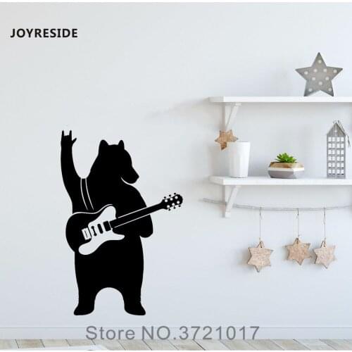JOYRESIDE Bear With Guitar Wall Music Decal Vinyl Design Sticker Home Interior Living Room Bedroom Decor Office Decoration A139