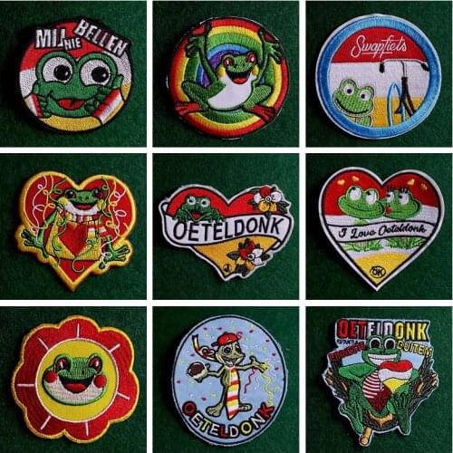 Frog Embroidered Patch On Clothes Stripes Iron On Patches For Clothing Stickers Badge Applique Oeteldonk For Netherland patch