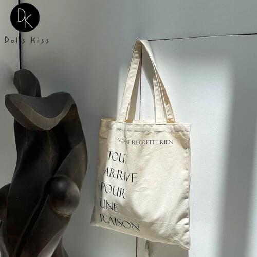 Ladies Canvas Shopping Bag Women Simple Niche Letter Handbags Female Eco-Friendly Grocery Bag Girls Casual One-Shoulder Totes