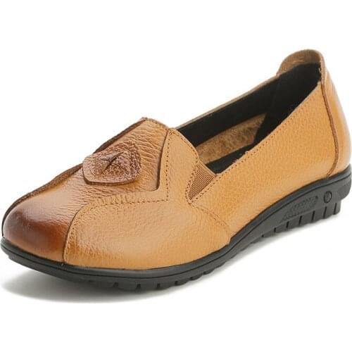 Womens Flats Genuine Leather ladies shoes Sewing thread Fashion mouth Comfortable splice Driving Casual Shoe soft Comfortable