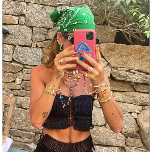 Woman Cotton Paisley Cashew Fowers Print Square Amoeba Hip Hop Bandana