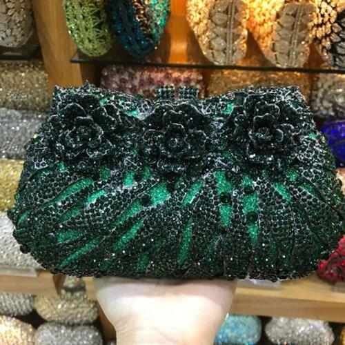 Lady green Rhinestone Evening Bags Wedding Purse Luxury 2021 New Arrival Shoulder Chain Handbag Female Party Prom Clutches bags